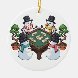 Lustiges Mahjong Weihnachten Schneemänner Chinesis Keramik Ornament
