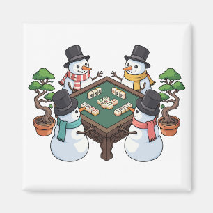 Lustiges Mahjong Weihnachten Schneemänner Chinesis Magnet