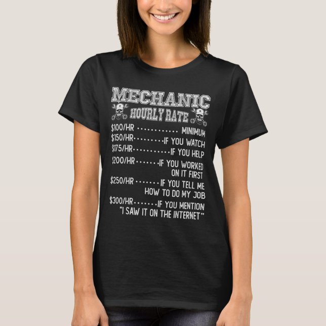 Lustiges Mechaniker-Stundensatz-Witz-Design  T-Shirt (Vorderseite)
