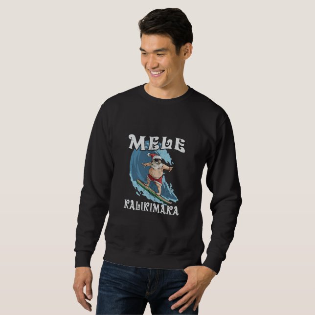 Lustiges Mele Kalikimaka Sankt surfendes Sweatshirt (Vorne ganz)