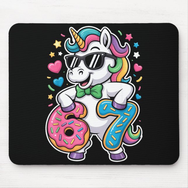 Lustiges Meme Einhorn Mädchen Kinder Sechs Sieben  Mousepad (Vorne)