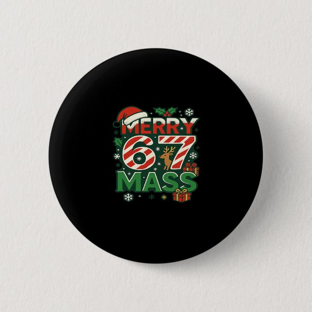 Lustiges Meme Frohe 67 M Candy Cane Weihnachtszahl Button (Vorderseite)