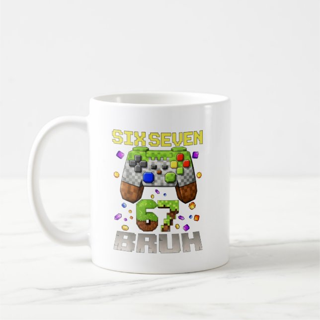 Lustiges Meme Six Seven 67 Bruh Videospiel Geschen Kaffeetasse (Links)
