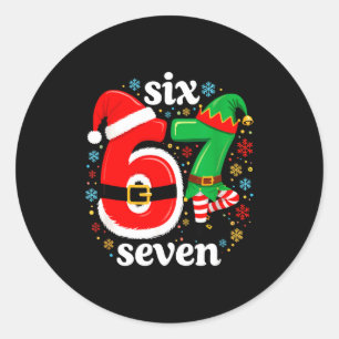 Lustiges Meme Six Seven 67 Elf 6 7 Santa Weihnacht Runder Aufkleber