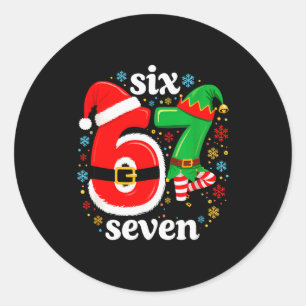 Lustiges Meme Six Seven 67 Elf 6 7 Weihnachtsmann Runder Aufkleber