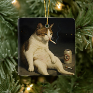 Lustiges Meme-T-Shirt mit rauchendem Katzenkitten Keramikornament