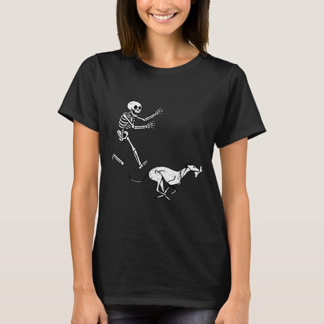 Lustiges Meme Windhund Laufendes Skelett Halloween T-Shirt (Vorderseite)