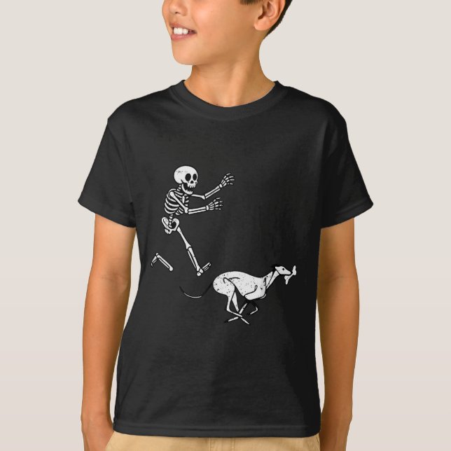 Lustiges Meme Windhund Laufendes Skelett Halloween T-Shirt (Vorderseite)