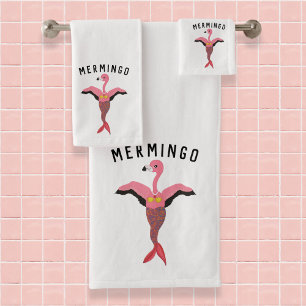Lustiges Mermingo: Flamingo-Meerjungfrau Badhandtuch Set