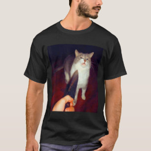 Lustiges Messer Katzen Meme T-Shirt