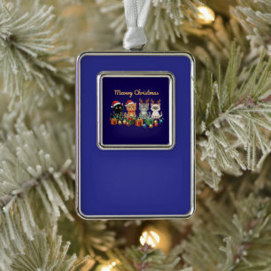 Lustiges Miauen Weihnachten Süße Katzen Feiertag K Rahmen-Ornament Silber