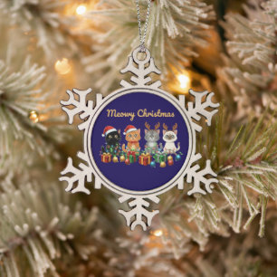 Lustiges Miauen Weihnachten Süße Katzen Feiertag K Schneeflocken Zinn-Ornament