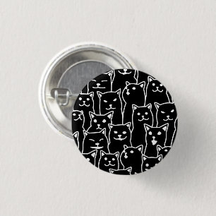 Lustiges minimalistisches Schwarz-Weiß-Katze-Linie Button