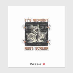 Lustiges Mitternachts-Schreien-Katzen Vintage-Shir Aufkleber