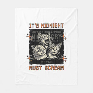 Lustiges Mitternachts-Schreien-Katzen Vintage-Shir Fleecedecke