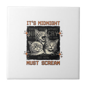 Lustiges Mitternachts-Schreien-Katzen Vintage-Shir Fliese