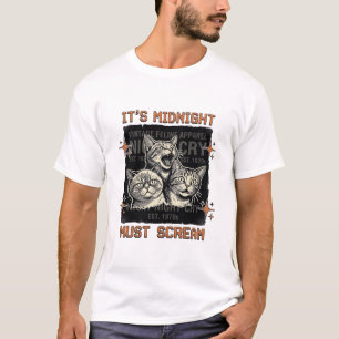 Lustiges Mitternachts-Schreien-Katzen Vintage-Shir T-Shirt