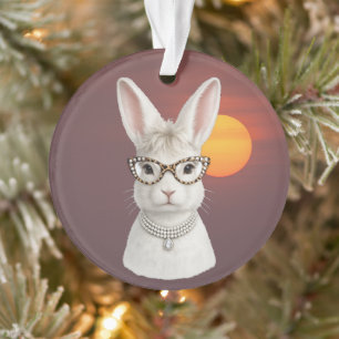 Lustiges Modekaninchen mit Leopardenbrille Ornament