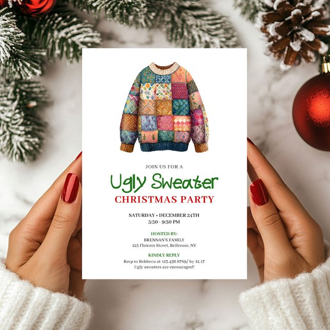 Lustiges modernes hässliches Weihnachtseinladung S Einladung (Fun Modern Ugly Sweater Christmas Invitation)
