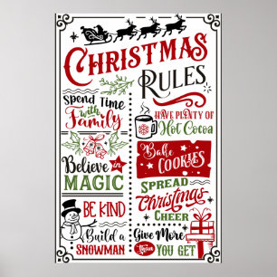 Lustiges modernes Weihnachtsregeln-Poster-Schild Poster