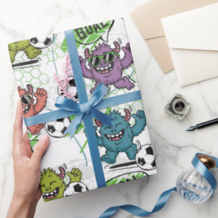 Lustiges Monster-Fußball-Kinder-Muster Geschenkpapier