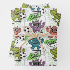 Lustiges Monster-Fußball-Kinder-Muster Geschenkpapier Set