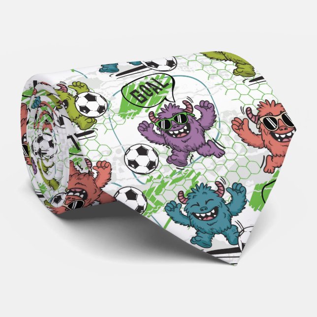 Lustiges Monster-Fußballmuster Krawatte (Gerollt)