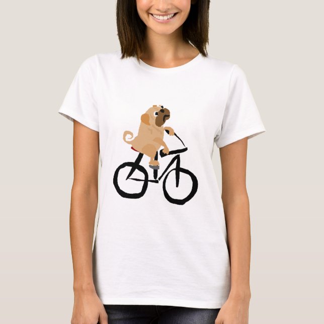 Lustiges Mops-Welpen-Hundereitfahrrad T-Shirt (Vorderseite)