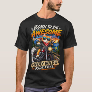 Lustiges Motorrad-T-Shirt mit Katze – Geboren, um T-Shirt