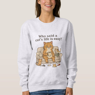 Lustiges müdes Katzen-Coffee-Illustration Sweatshi Sweatshirt