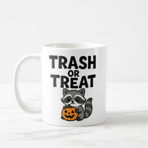 Lustiges Müll oder Süßigkeiten Waschbär Halloween Kaffeetasse