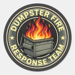 Lustiges Müllcontainer-Feuer-Reaktionsteam Runder Aufkleber