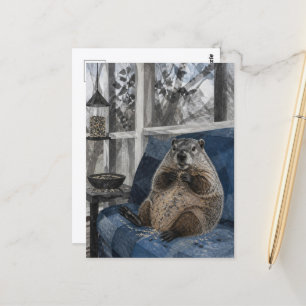 Lustiges Murmeltier auf dem Sofa Postkarte