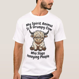 Lustiges mürrisches Kuh-Spirit-Animal-Grafik-T-Shi T-Shirt