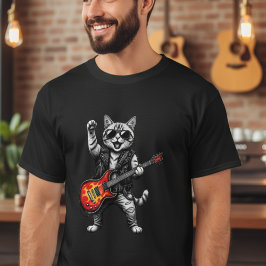 Lustiges Musik Rockstar-Katze mit Gitarre T-Shirt