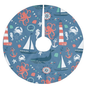 Lustiges nautisches Grafikmuster Polyester Weihnachtsbaumdecke
