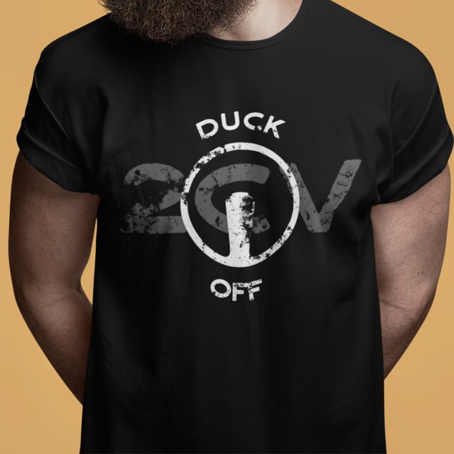 Lustiges Oldtimer 2cv Duck Off Statement T-Shirt (2CV T-Shirt in Black with a White Steering Wheel Illustration of the Deux Chevaux )