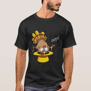 Lustiges Oops Truthahn platzt aus Hut Grafik  T-Shirt
