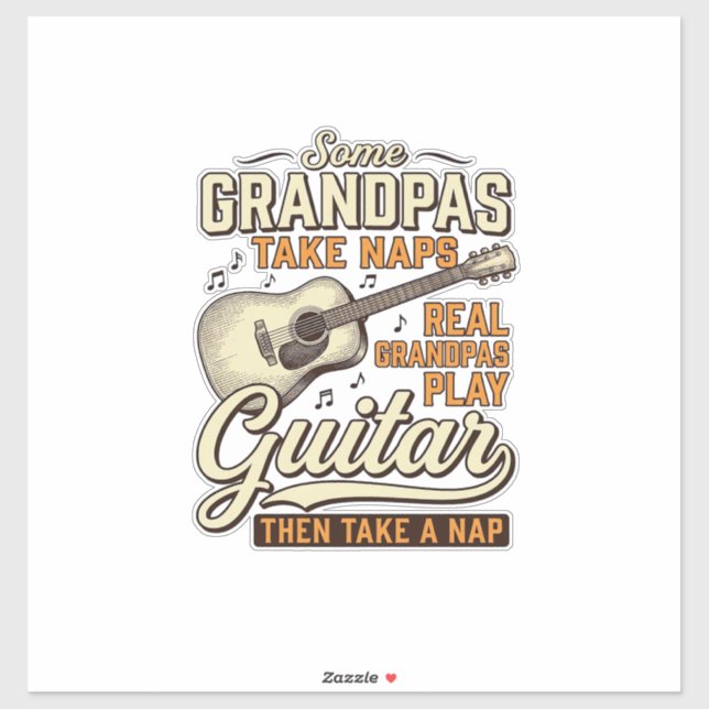 Lustiges Opa-Gitarre Vintage-Gravur-Shirt-Design Aufkleber (Blatt)