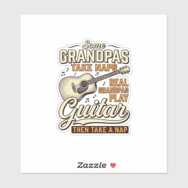 Lustiges Opa-Gitarre Vintage-Gravur-Shirt-Design Aufkleber (Blatt)