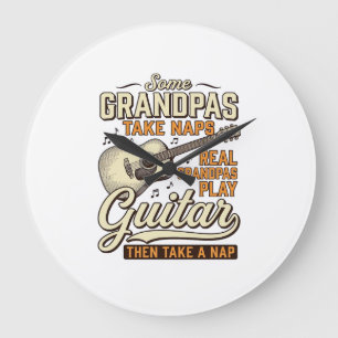 Lustiges Opa-Gitarre Vintage-Gravur-Shirt-Design Große Wanduhr