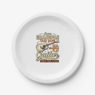 Lustiges Opa-Gitarre Vintage-Gravur-Shirt-Design Pappteller