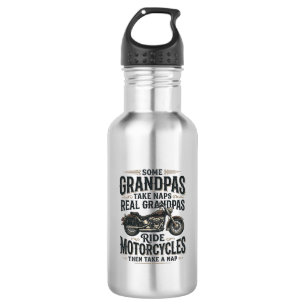 Lustiges Opa-Motorrad-Nickerchen Vintage-Vektordes Edelstahlflasche