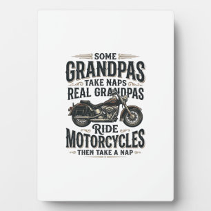 Lustiges Opa-Motorrad-Nickerchen Vintage-Vektordes Fotoplatte
