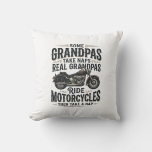 Lustiges Opa-Motorrad-Nickerchen Vintage-Vektordes Kissen