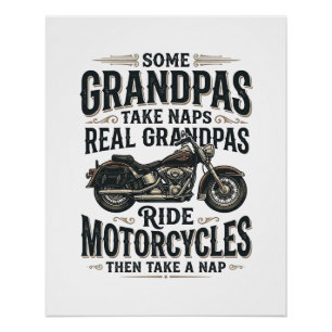 Lustiges Opa-Motorrad-Nickerchen Vintage-Vektordes Poster