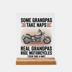 Lustiges Opa-Motorrad Vintage-Gravur T-Shirt Acrylschild