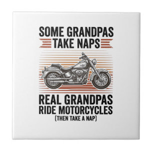 Lustiges Opa-Motorrad Vintage-Gravur T-Shirt Fliese
