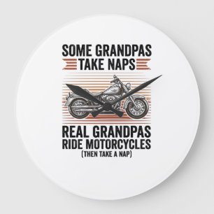Lustiges Opa-Motorrad Vintage-Gravur T-Shirt Große Wanduhr