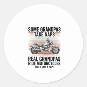 Lustiges Opa-Motorrad Vintage-Gravur T-Shirt Runder Aufkleber